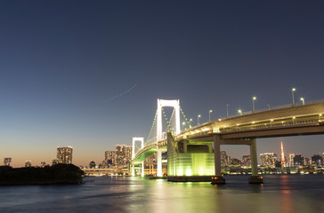 Fototapeta na wymiar evening view of Tokyo Rainbow Bridge
