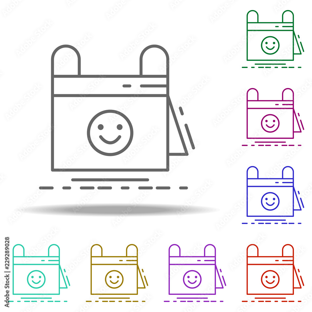 Poster calendar withsmiley dusk icon. elements of birthday in multi color style icons. simple icon for webs