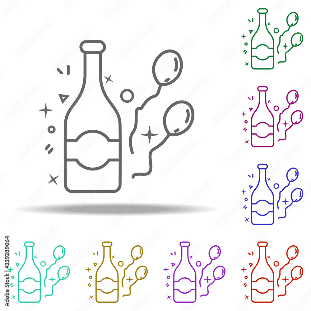 Poster champagne and balls dusk icon. elements of birthday in multi color style icons. simple icon for webs