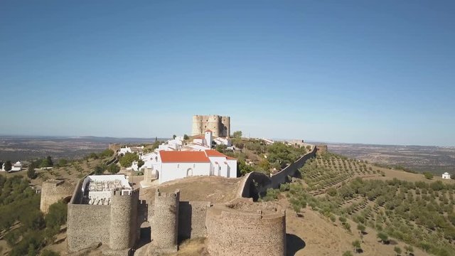 4k aerial drone footage - The medieval Evoramonte Castle.  Near Lisbon