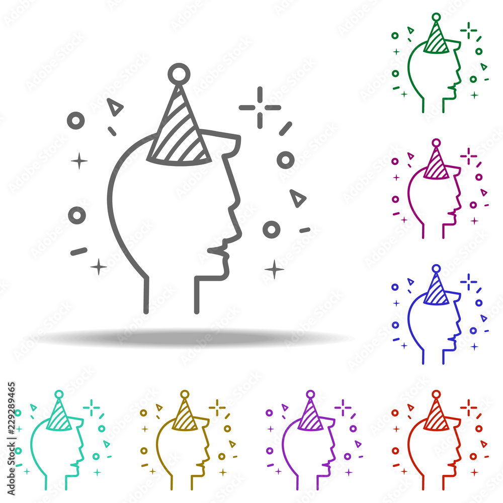 Poster boy in party hat dusk icon. elements of birthday in multi color style icons. simple icon for website