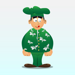 Fat male cartoon chef in uniform standing. Vector illustration.