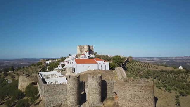 4k aerial drone footage - The medieval Evoramonte Castle.  Near Lisbon
