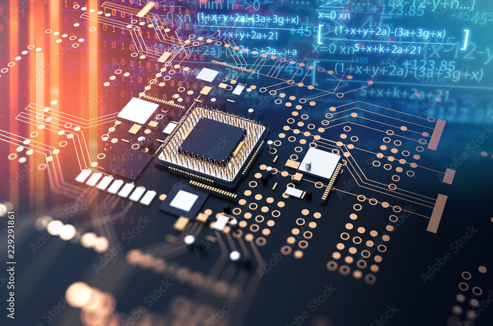 Poster 3d rendering of futuristic blue circuit board