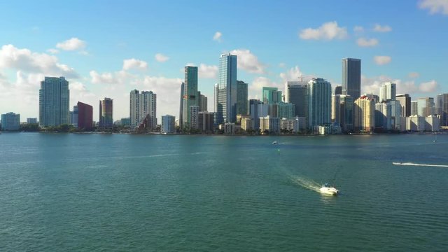 Stock aerial drone video Miami Brickell and bay