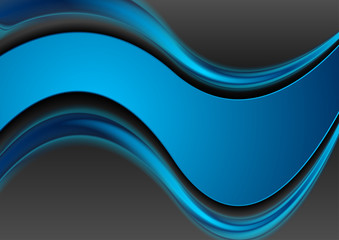 Blue and black contrast smooth waves corporate background