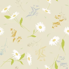 Tuinposter Seamless vector floral pattern with meadow flowers hand-drawn in sketch style in soft pastel colors on light background © Atrica