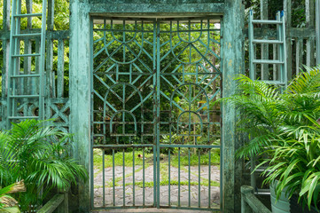 Beautiful iron cast gate in a park, garden