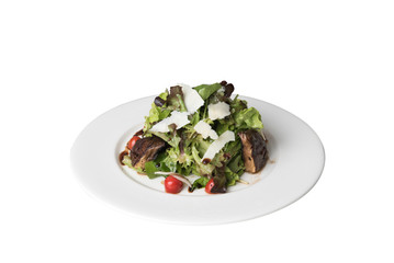 Portobello mushroom salad on plate isolated on background