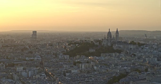 France Paris Aerial v35 Slow panning cityscape view with Basilica and Montmartre detail 8/18