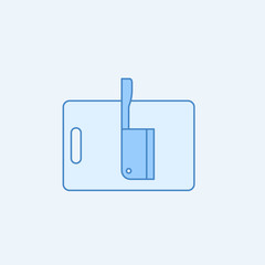 Board and cleaver 2 colored line icon. Simple blue and white element illustration. Board and cleaver concept outline symbol design from kitchen set