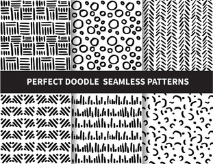 doodle seamless patterns. beautiful classic linear and dot style