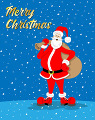 Santa Claus cartoon with christmas celebration message while it's snowing