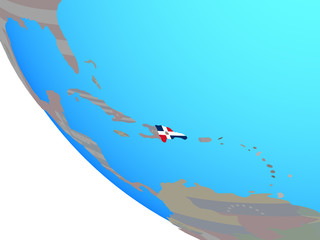 Dominican Republic with national flag on simple globe.