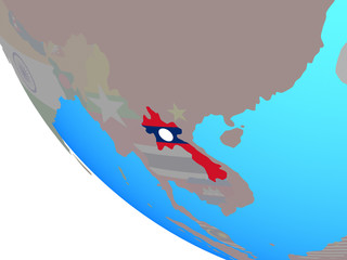 Laos with national flag on simple globe.