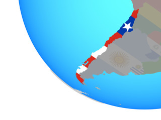 Chile with national flag on simple globe.
