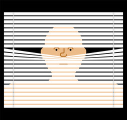 Pry through jalousie. watching through blinds. Spying vector illustration
