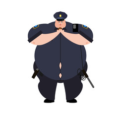 Fat Cop. Thick Policeman. Obese Officer Police. Vector illustration