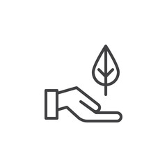 Hand and leaf outline icon. linear style sign for mobile concept and web design. Ecology save simple line vector icon. Symbol, logo illustration. Pixel perfect vector graphics