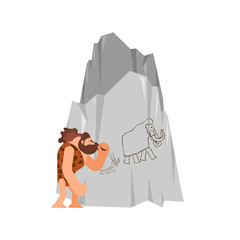 Caveman and Cudgel. Prehistoric man and club. ancient Stone age weapon