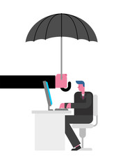 Umbrella over businessman. Protecting business. Vector illustration