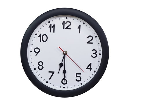 Time concept with black clock at  half past six