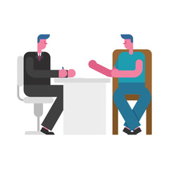 Job Interview Guy. Boss and employee man. businessman listen to candidate male. employment Vector illustration