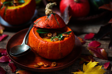 pumpkin soup with sage pesto .style rustic