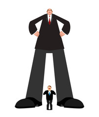 Big boss and small subordinate. Huge businessman and little worker. great chief Vector illustration