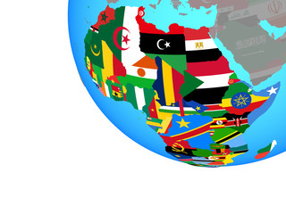 Africa with national flags on simple globe.