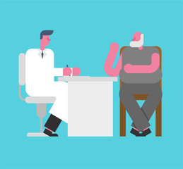 Doctor and Grandfather. Reception doc old man. Medical office. Pensioner health insurance