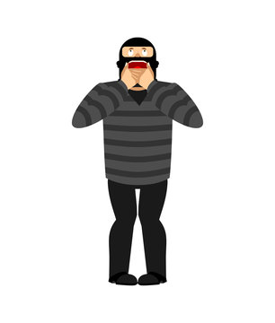 Robber afraid. burglar Frightened. afraid plunderer Vector illustration