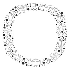 Frame with Hanukkah holiday flat design black thin line icons