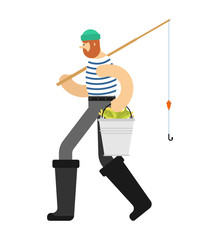 Fisherman go. Fishing and fishing rod. Vector Illustration