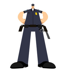 Big Cop. Serious Policeman. Strong Officer Police. Vector illustration
