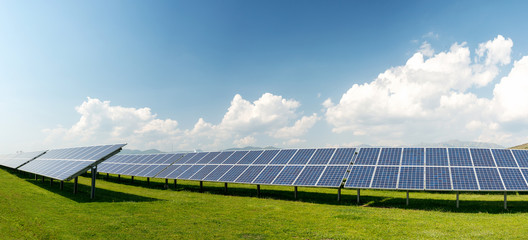 Panoramic view of solar panels, photovoltaics - alternative electricity source