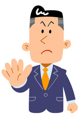 拒否の仕草を示す若手ビジネスマン_上半身
