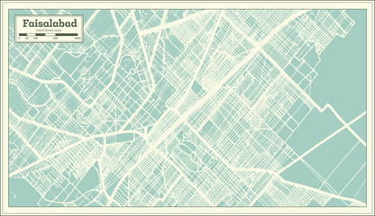 Faisalabad Pakistan City Map in Retro Style. Outline Map.