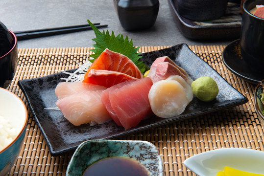 japanese shashimi set with rice