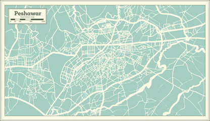 Peshawar Pakistan City Map in Retro Style. Outline Map.