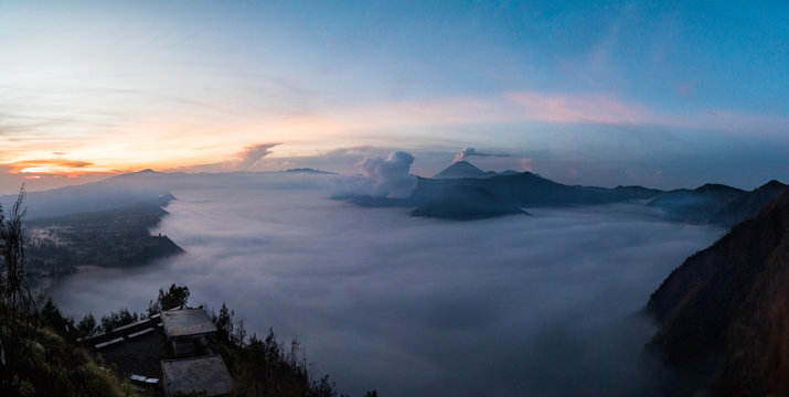 Panorama of Bromo Crater on Java Island, Indonesia.