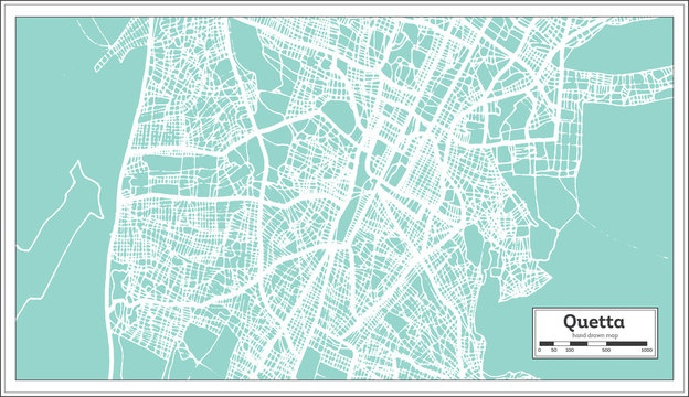 Quetta Pakistan City Map in Retro Style. Outline Map.
