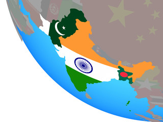 British India with national flags on simple globe.