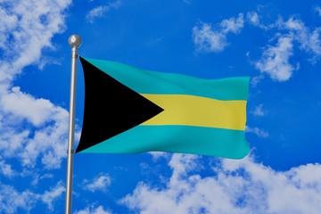 Bahama national flag waving isolated in the blue cloudy sky 3d illustration