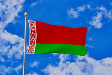 Belarus national flag waving isolated in the blue cloudy sky 3d illustration
