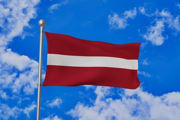 Fototapeta na wymiar Latvia national flag waving isolated in the blue cloudy sky 3d illustration