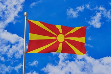 Macedonia national flag waving isolated in the blue cloudy sky 3d illustration