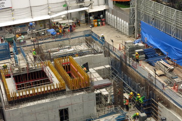 Bangkok,Thailand - July 2018 : workers working in the hotel construction site near BTS sky train station