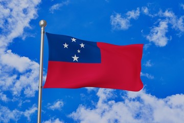 Samoa national flag waving isolated in the blue cloudy sky 3d illustration