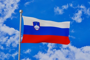 Slovenia national flag waving isolated in the blue cloudy sky 3d illustration